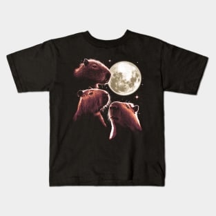 Three Capybara Moon Funny Capybara Meme Mystical Capybara Kids T-Shirt